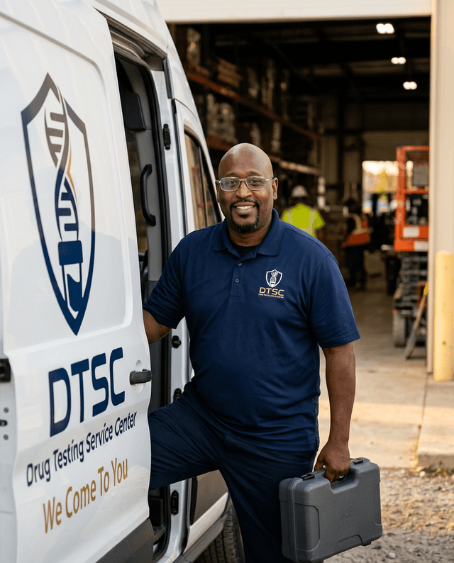 DTSC tester arriving at warehouse with testing equipment